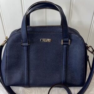 Kate Spade Small Felix Satchel purse Bag pebbled leather Navy blue classic